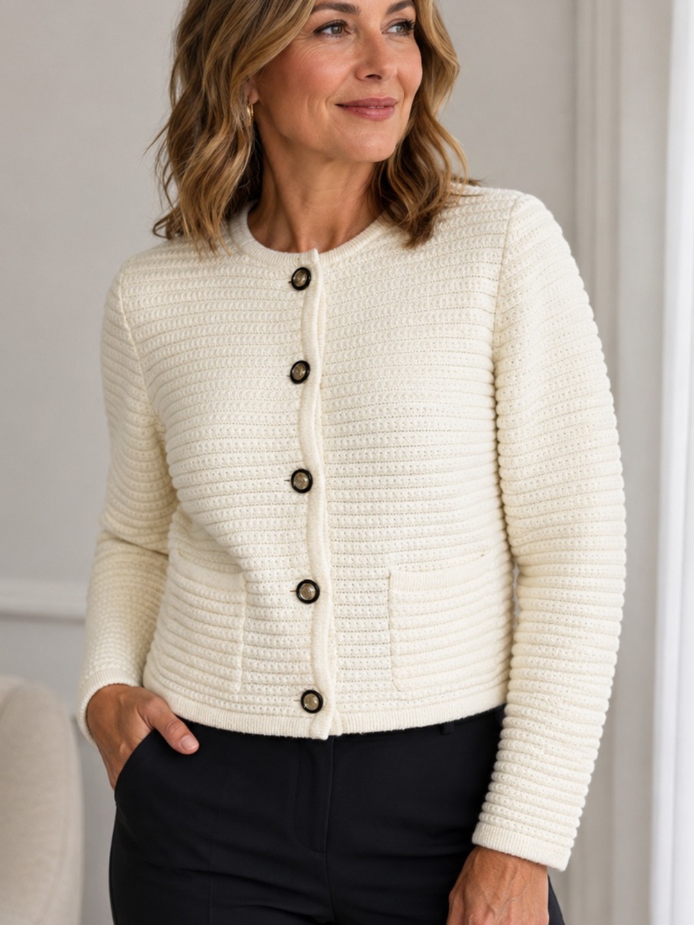 Ladies Cropped Cream Button-Front Knit Cardigan Hilary Radley size S New  1159